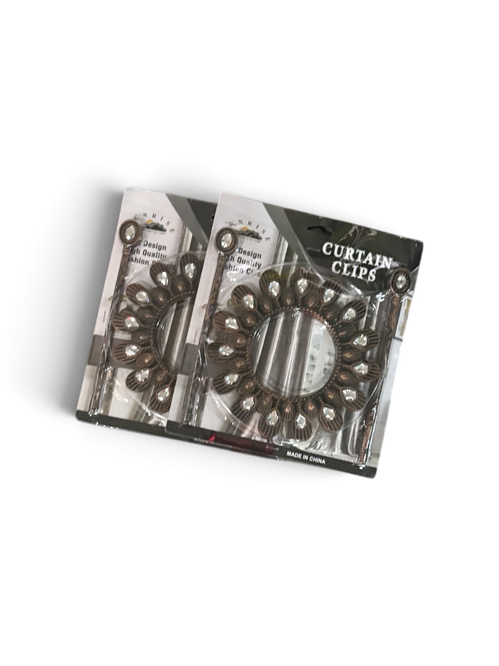 Curtain Clips Ring Set with Decorative Gems - Bronze